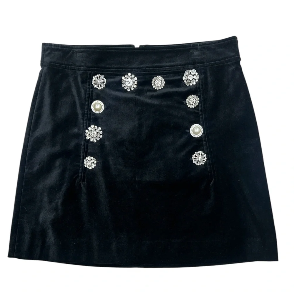 Veronica Beard Ording Crystal Button Black Velvet Miniskirt Size 6 - Picture 5 of 11